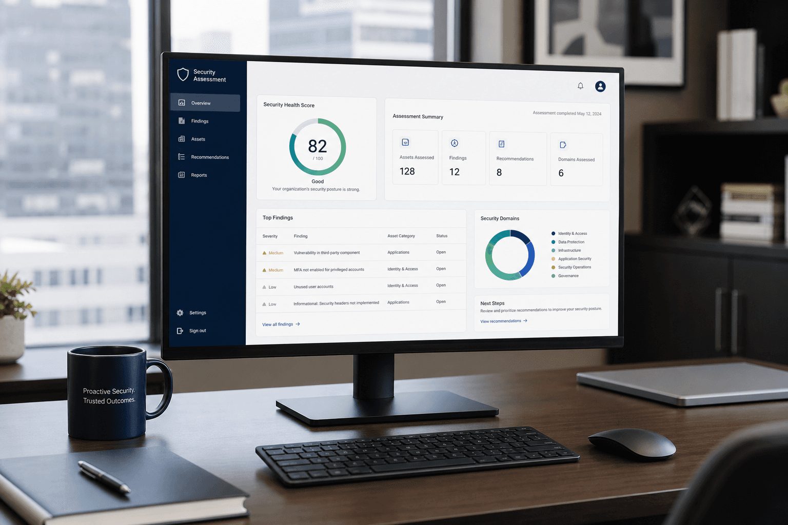 Security assessment findings interface for financial services engagement