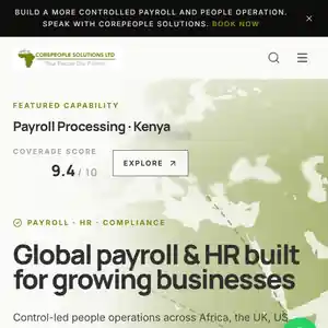 CorePeople Solutions website on a phone: global payroll and HR for growing businesses